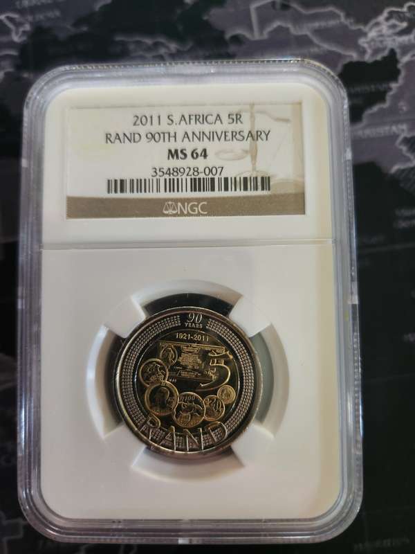2011 SARB 90th Anniversary R5 Coin NGC Graded MS64