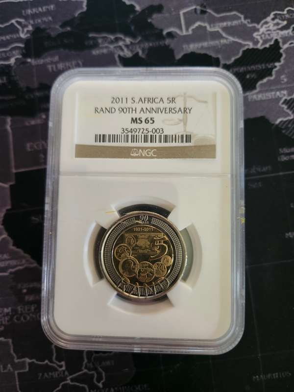 2011 SARB 90th Anniversary R5 Coin NGC Graded MS65