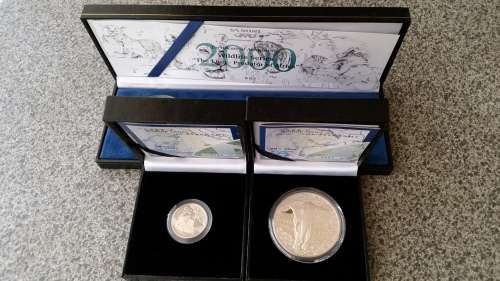 Combo Set -- 2000 Lion Silver Proof Set plus the Year 2002,,, 50c and 5c Elephant Proof Coins
