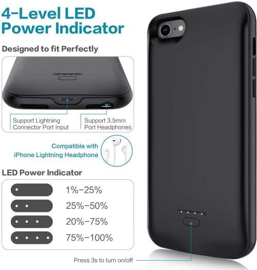Battery Case for iPhone 7 8 Support Headphones, 4000mAh Slim Protective Charging Case
