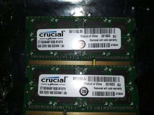 Crucial 16GB (2x 8GB) 1600MHz DDR3L SO-DIMM Laptop/Macbook Memory 1.35 Low Voltage