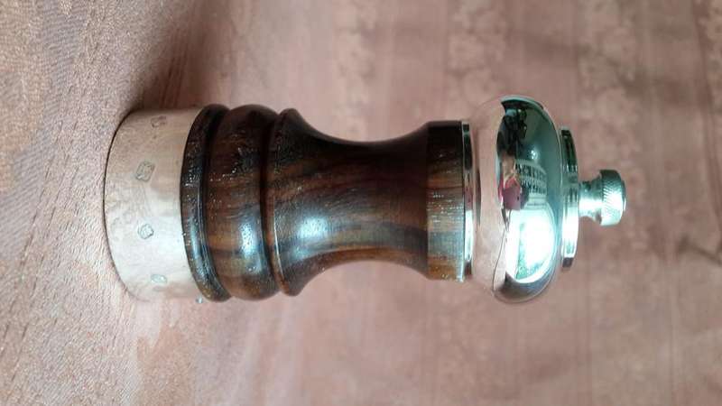 Hall Marked London 1969 Silver and wood peppergrinder
