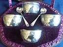 4 SALTS with 2 SPOONS - Silver - Hallmarked
