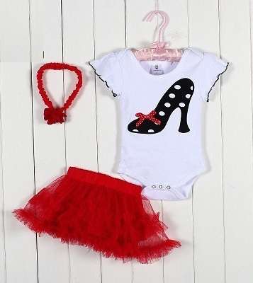 Skirt and top with High Heels motive and Headband 6 - 12 mths