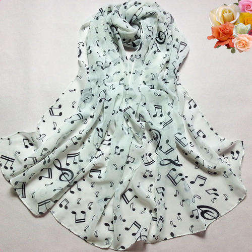 Scarf Musical Note Chiffon White