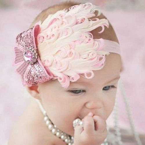 Feather Headband Pink with Bow