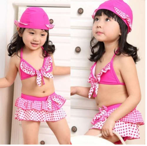 Pink Polka Dot Bikini & Hat [4 - 5 yrs]