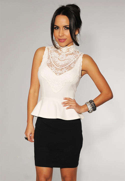 ON SALE ~ Cocktail Dress White Lace top with Black Skirt [Large]
