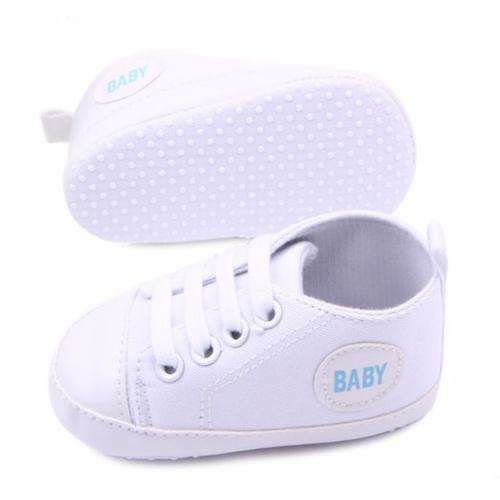 Baby Shoes ~ Baby Sneakers Soft Sole White & Cream [0 - 3 mths]
