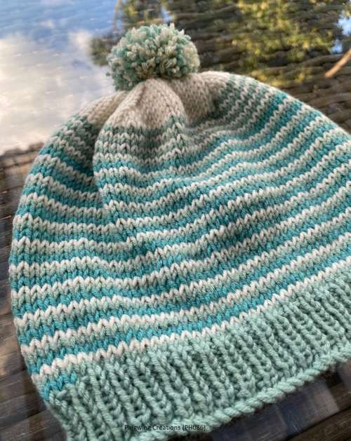 Hand Knitted Beanie (Shades of Cream, Turquoise and Green)