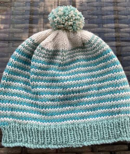 Hand Knitted Beanie (Shades of Cream, Turquoise and Green)