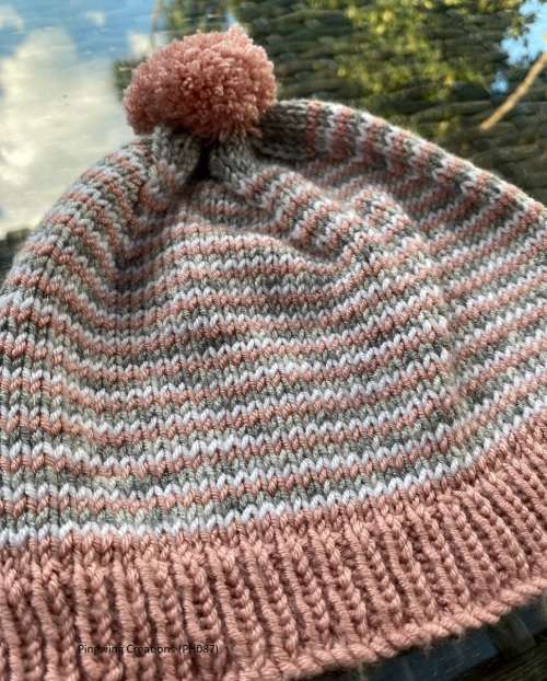 FLASH SALE  Hand Knitted Beanie (Pink, Grey and White)
