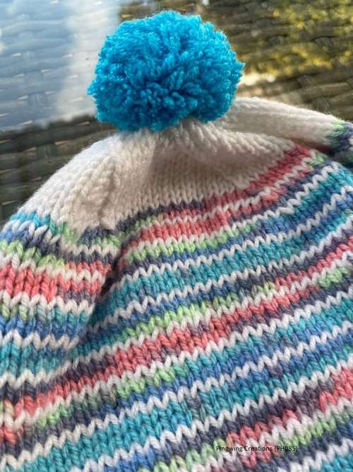 FLASH SALE  Hand Knitted Beanie (Turquoise, White and Pink)
