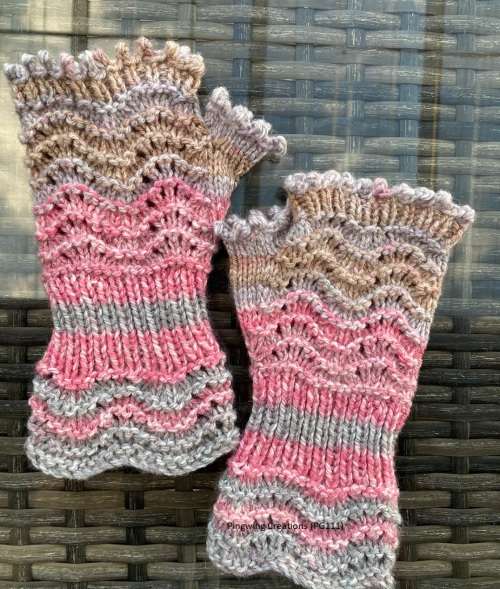 ON SALE: Fingerless Gloves (Rose Pink & Grey) Knitted