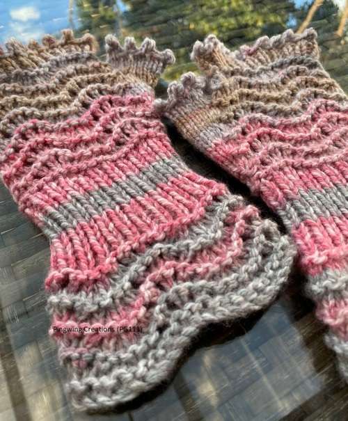 ON SALE: Fingerless Gloves (Rose Pink & Grey) Knitted