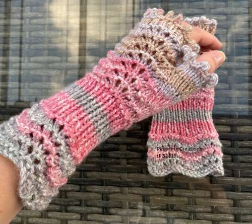ON SALE: Fingerless Gloves (Rose Pink & Grey) Knitted