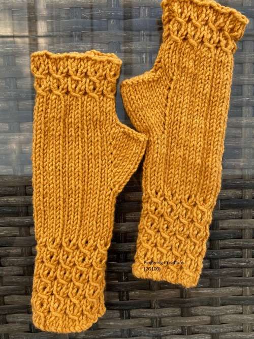 Fingerless Gloves (Mustard) Hand Knitted
