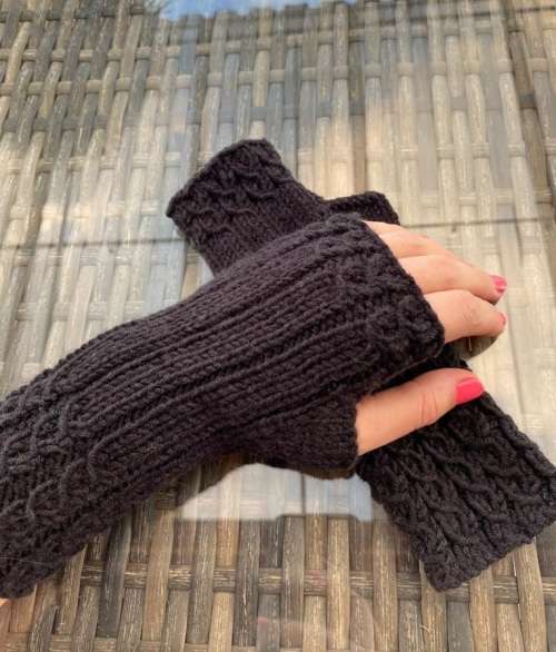 Fingerless Gloves (Black) Hand Knitted