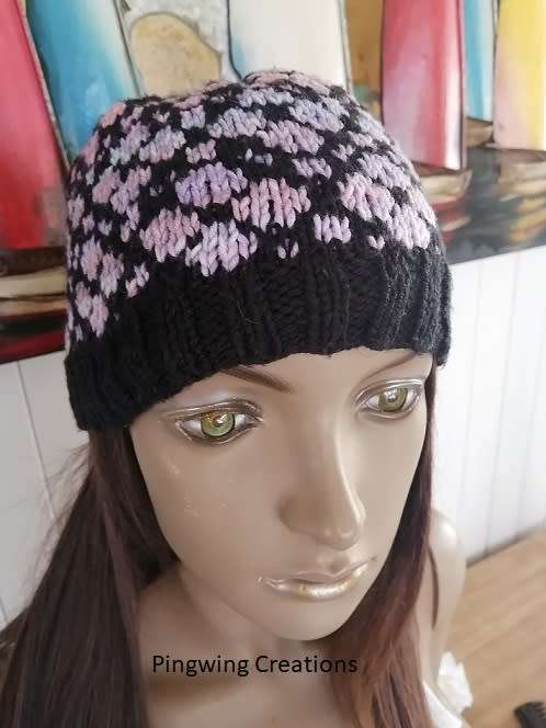 FLASH SALE Hand Knitted Beanie (Pink, Purple & Black)