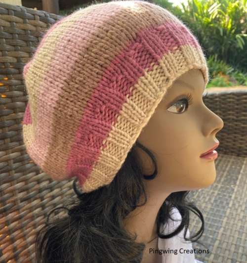 FLASH SALE Slouchy Hand Knitted Beanie (Pink, Purple & Brown Hues)