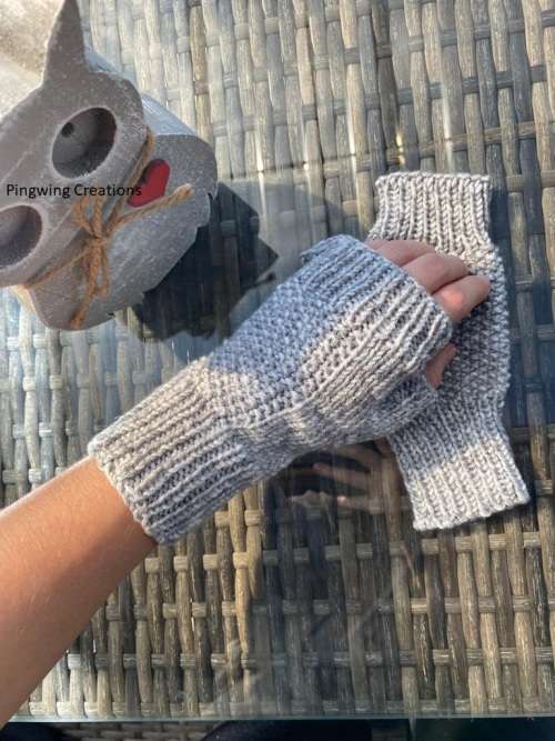 Fingerless Gloves (Mottled Grey) Hand Knitted