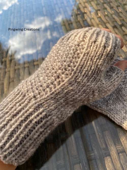 Fingerless Gloves (Mottled Grey) Hand Knitted
