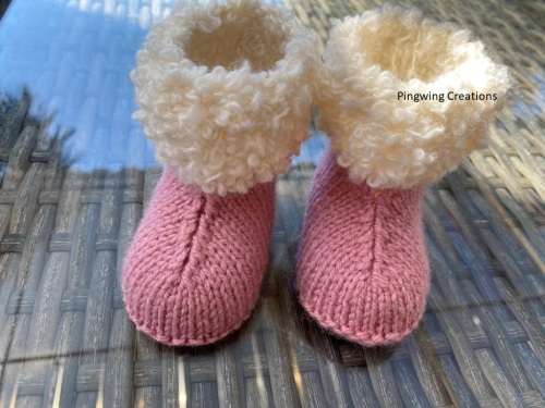 Gorgeous Rose Pink Baby Hugs Booties Hand knitted