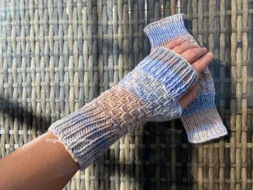 Fingerless Gloves (Lacy) Blue Hues Hand Knitted