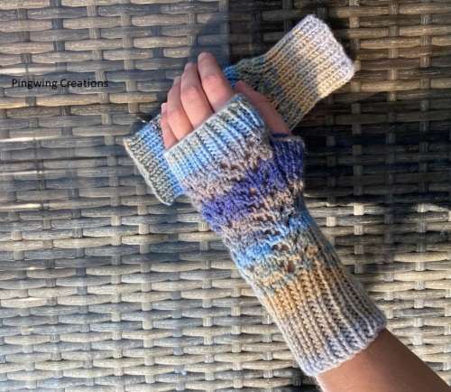 Fingerless Gloves (Lacy) Blue Hues Hand Knitted