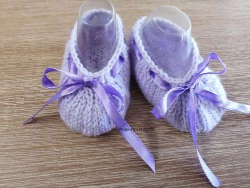 Ballerina Baby Booties Lilac in Organza Gift Bag (6 - 9 months) Hand knitted