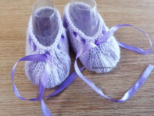 Ballerina Baby Booties Lilac in Organza Gift Bag (6 - 9 months) Hand knitted