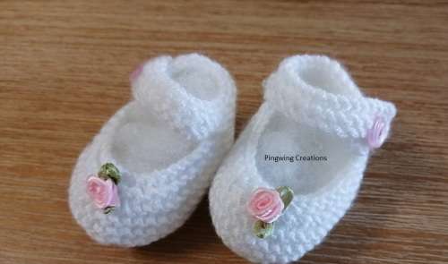 Mary Jane Baby Booties White (0 - 3 mths) Hand knitted