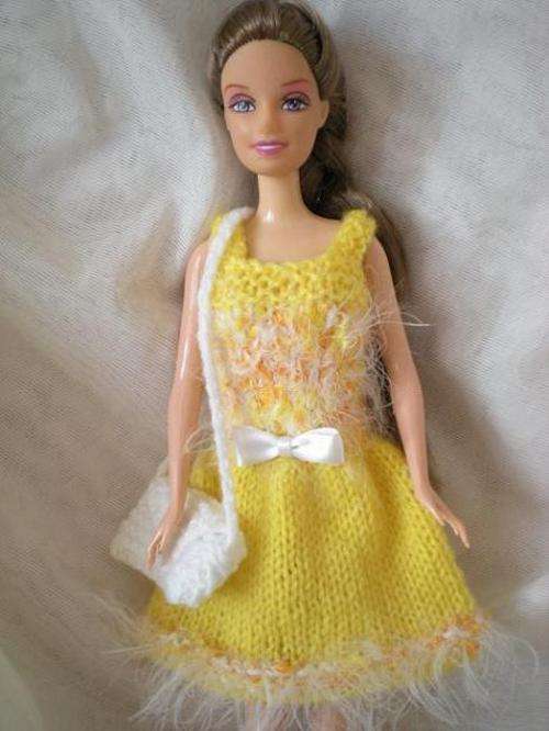 Barbie Clothes - Yellow Party Dress with White Handbag