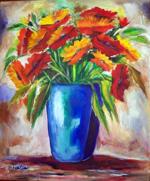 Red and orange by HELENA KRUGER - 500x600x44 -blocked canvas