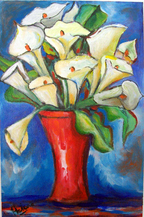 Arums in red pot - 200x300mm - by HELENA KRUGER