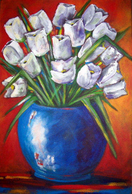 White tulips I love - 400x600x44mm - can be hung as is - by HELENA KRUGER