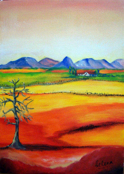 Peaceful landscape - 300x420x440mm - can be hung as is - by HELENA KRUGER