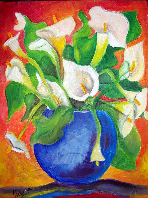 Lazy arums - 450x600mm - on textured canvas board by HELENA KRUGER