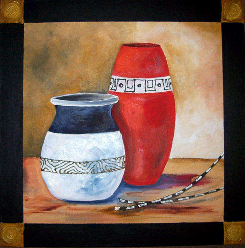 African pots  - 400x400mm - on canvasboard - by HELENA KRUGER