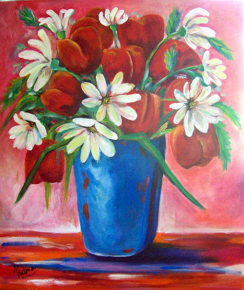 Red and white - Large painting - 600x700mm  by HELENA KRUGER
