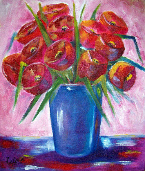 Red flowers - 300x350x22mm  by HELENA KRUGER