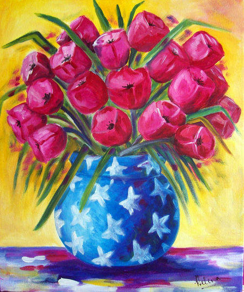 Pink tulips - 500x600x22mm  by HELENA KRUGER
