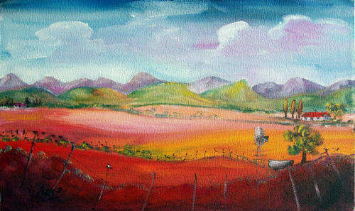 Farm on the hills - 300x500x22mm  by HELENA KRUGER