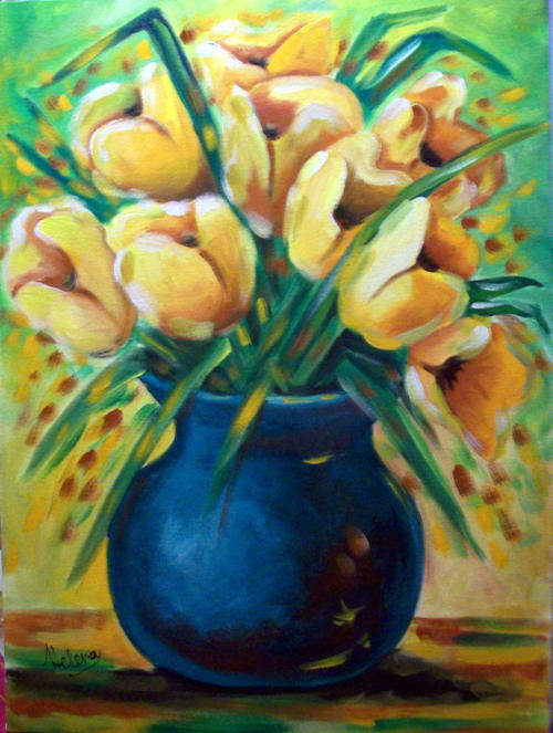 Yellow tulips - 550x750mm -  large painting by  HELENA KRUGER