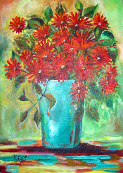 Red flowers - 500x700mm -  large painting by  HELENA KRUGER