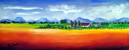 Small farm - 230x600mm - acrylic painting by  HELENA KRUGER