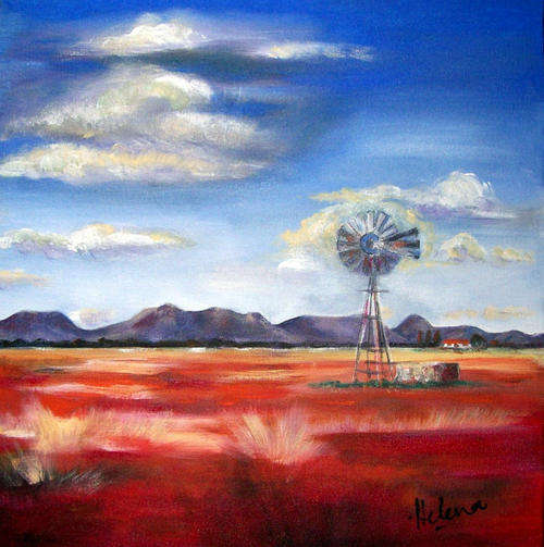 Karoo scene - 400x400x20mm - acrylic painting by  HELENA KRUGER