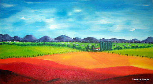 Orange landscape - 330x580mm - acrylic painting by  HELENA KRUGER
