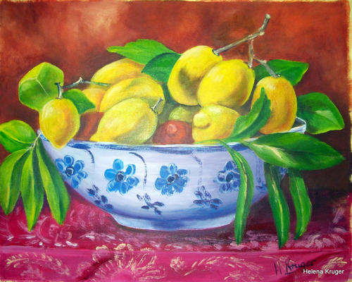 Bowl of lemons - 460x580mm - acrylic painting by  HELENA KRUGER