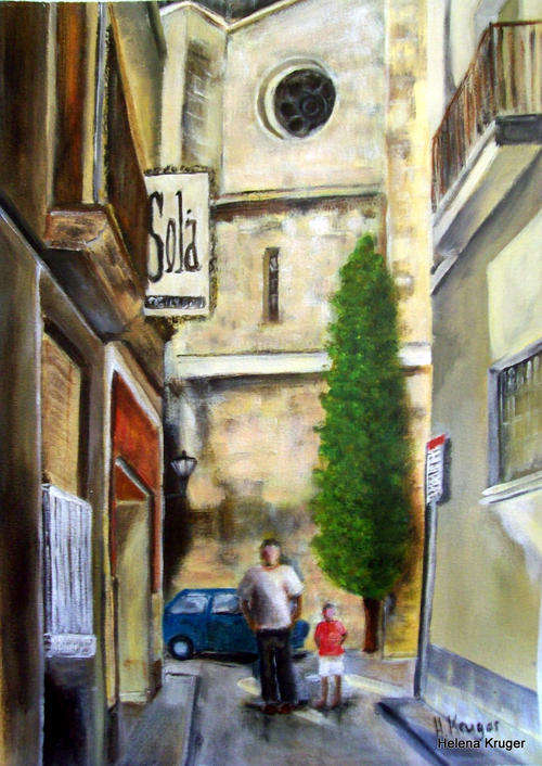 Bobby in Barcelona - 420x600mm - acrylic painting - buy DIRECTLY from Helena Kruger